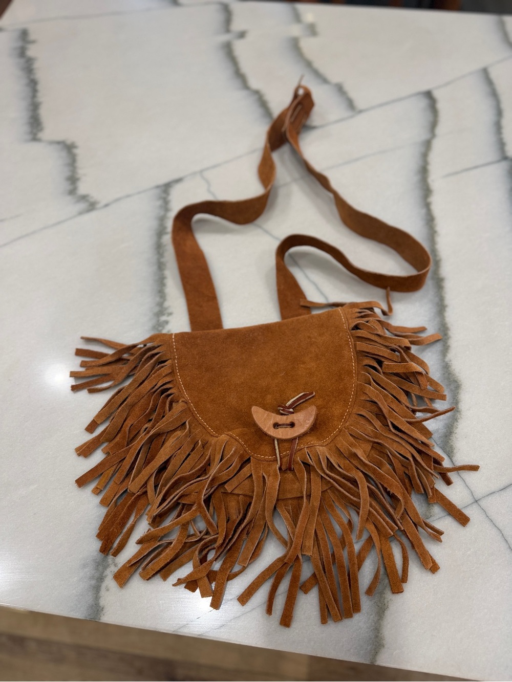 Vintage Suede Fringe Crossbody Bag - Tan